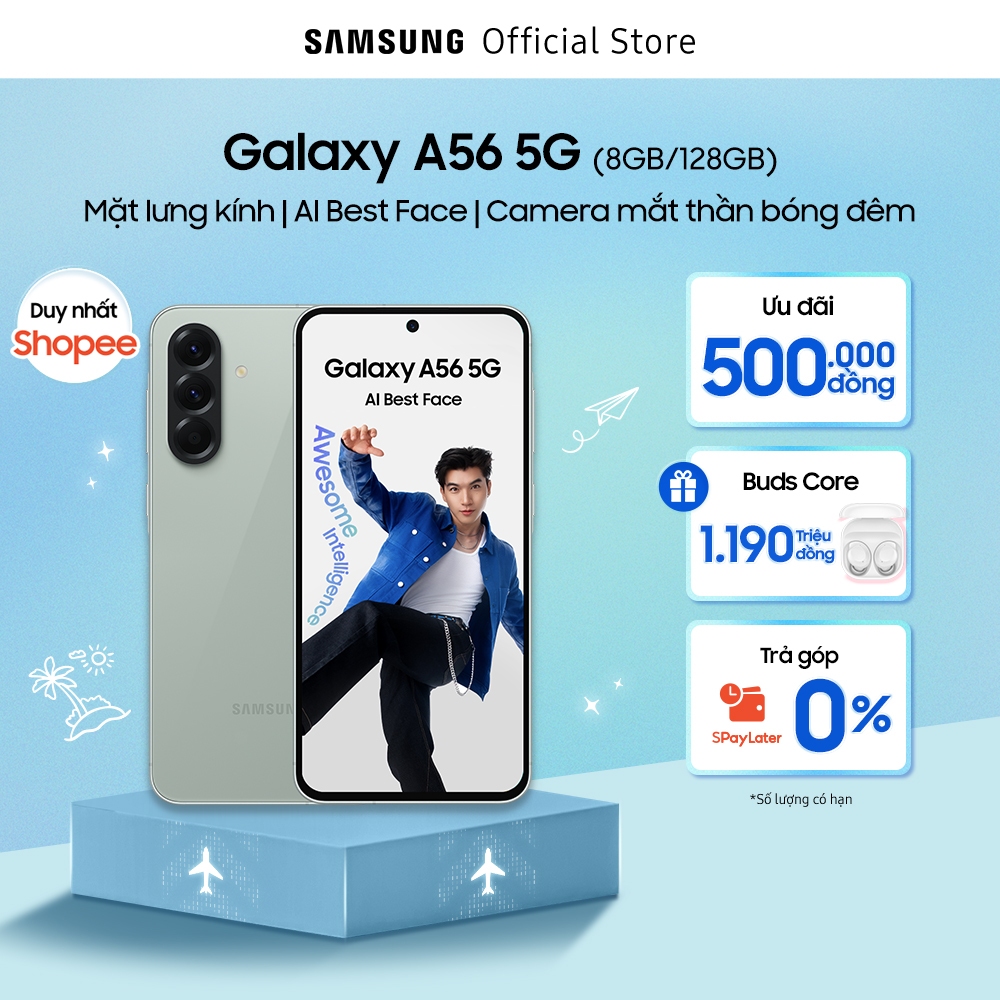 Combo Độc Quyền: ĐIện Thoại Samsung Galaxy A56 128GB + Tai nghe Samsung Galaxy Buds Core (Trắng)