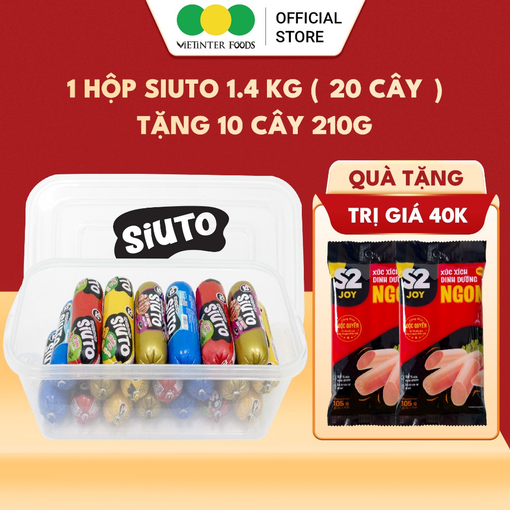 [ TẶNG 2 GÓI XÚC XÍCH 105G ] Hộp Xúc Xích Siuto Ăn Liền Thơm Ngon S2 Vietinter Foods (20 Cây x 70g)