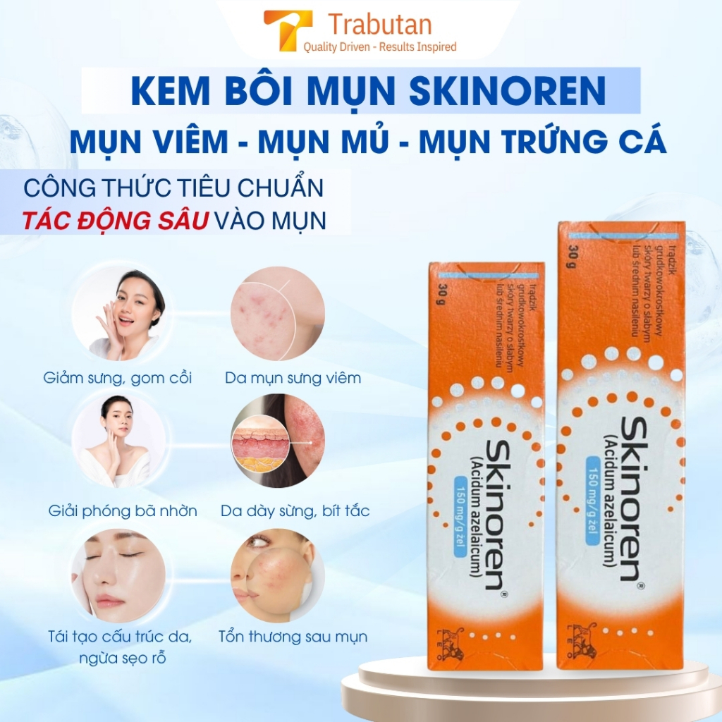 Kem bôi mụn skinoren 20% Acid azelaic 30g Ba Lan giảm sự hình thành mụn, mờ thâm nám, mờ sẹo-Folicas
