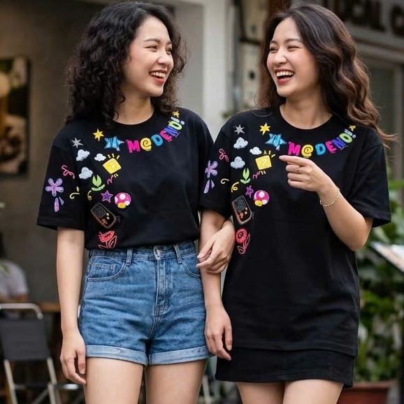 Áo Thun Thời Trang Unisex Nam Nữ in Chữ M@DENO Áo Phông Form Rộng Tay Lỡ Cổ Tròn
