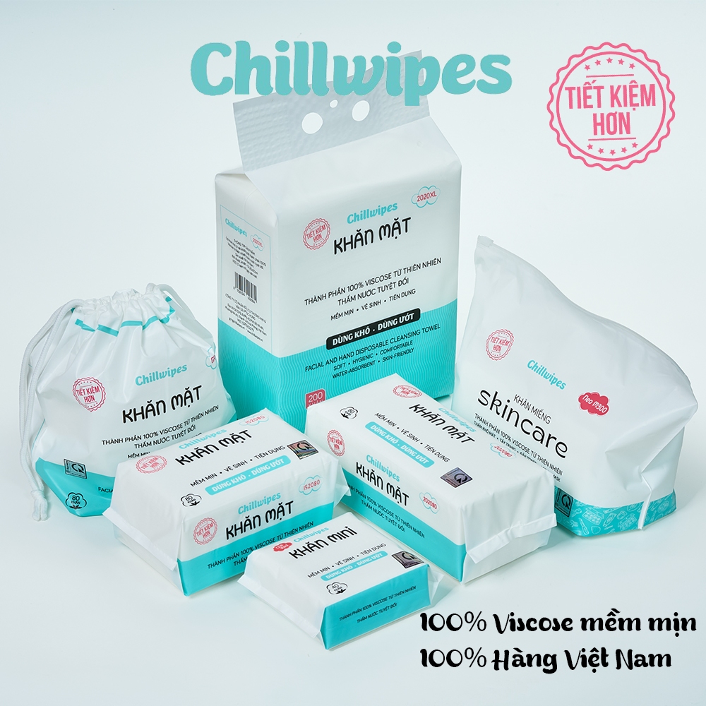 Khăn mặt khô Chillwipes dùng 1 lần lau khô, lau ướt - Giấy lau mặt dùng một lần