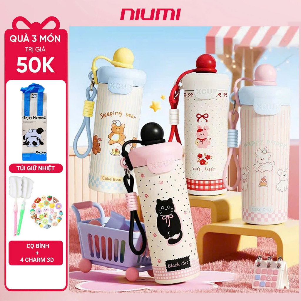 Bình giữ nhiệt XCUP NIUMI ống hút mới, INOX 316, dung tích 600ml, màu gradient dành cho học sinh, sinh viên