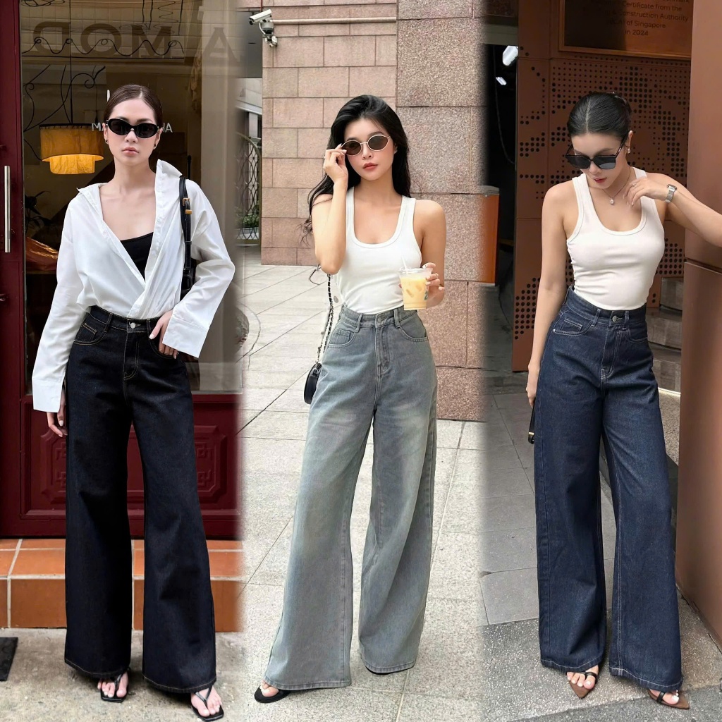 THE QUẠO - Quần Jeans Nữ Lưng Cao Ống Rộng 30CM Basic Nhiều Màu S1506_686