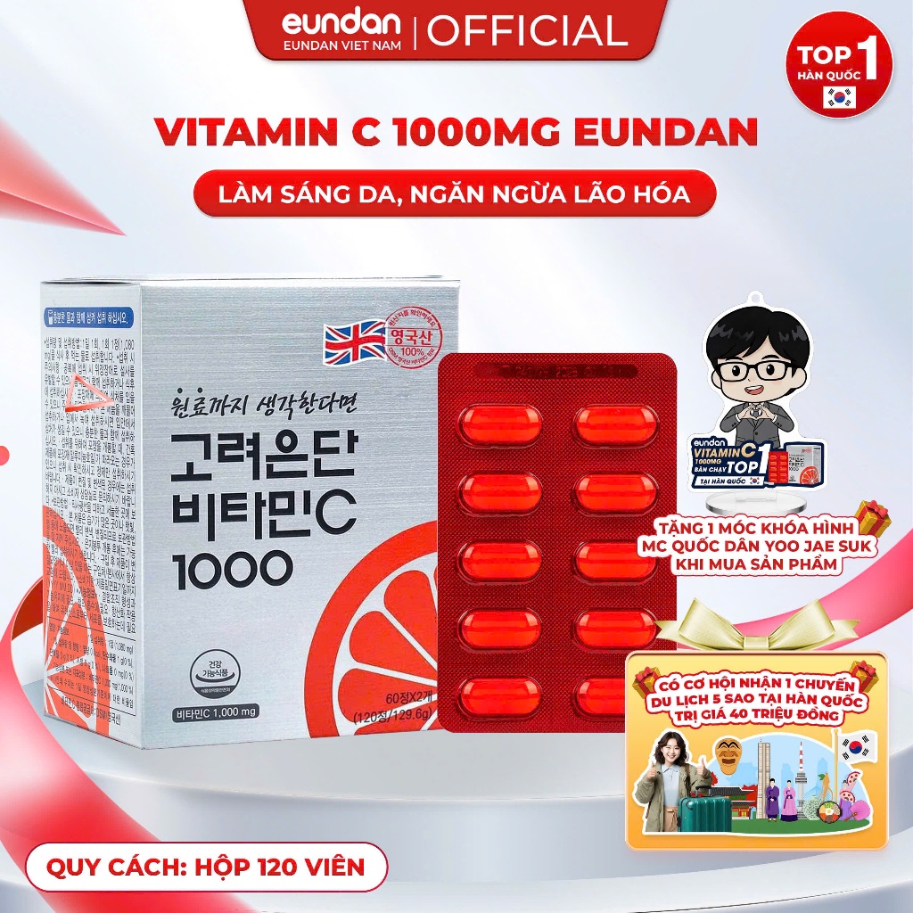 Viên Uống Eundan Vitamin C Hàn Quốc Giúp Tăng Cường Hệ Miễn Dịch Làm Đẹp Da 1000mg - Hộp 120 Viên