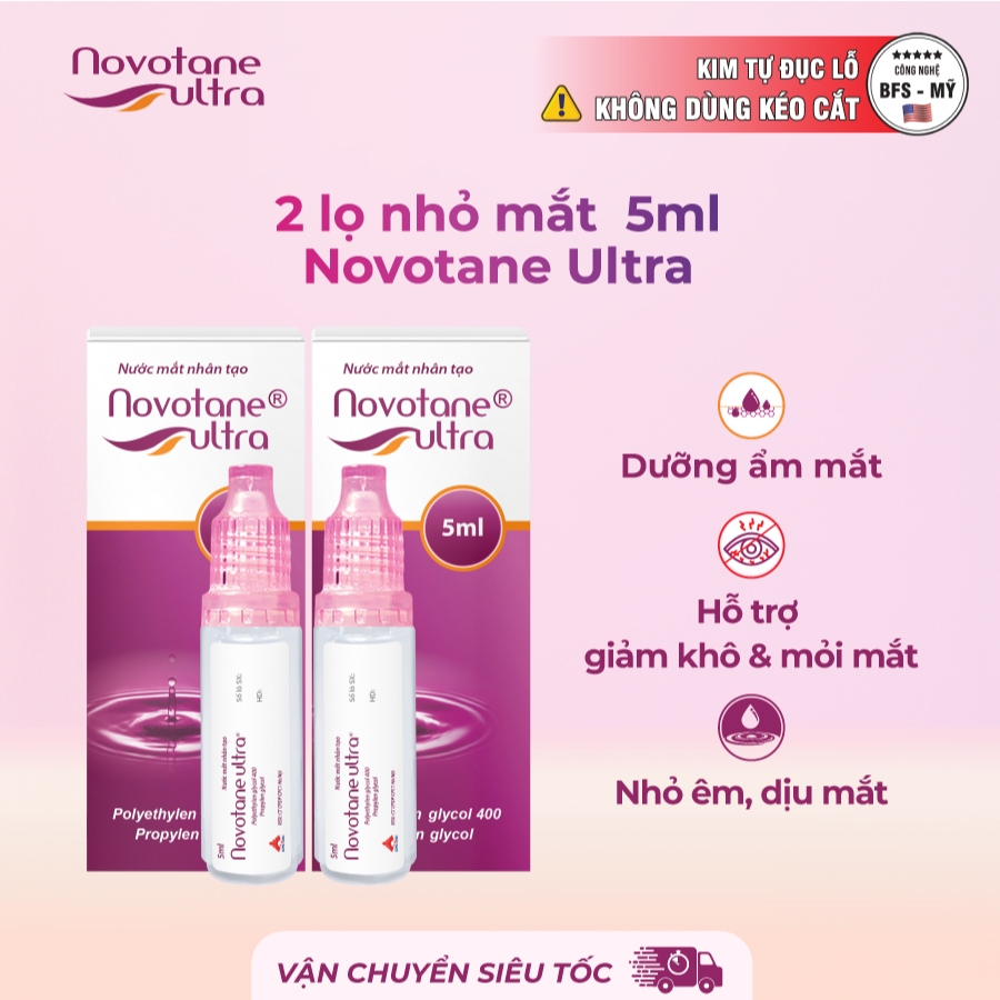 Nước mắt nhân tạo Novotane Ultra 5ml giảm khô mỏi mắt, hỗ trợ quá trình phục hồi sau phẫu thuật mắt
