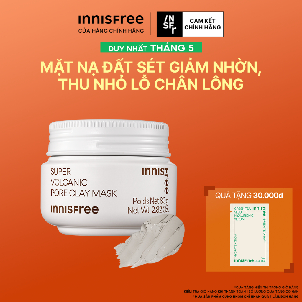 Siêu mặt nạ đất sét tro núi lửa giảm nhờn, thu nhỏ lỗ chân lông INNISFREE Super Volcanic Pore Clay Mask 80G