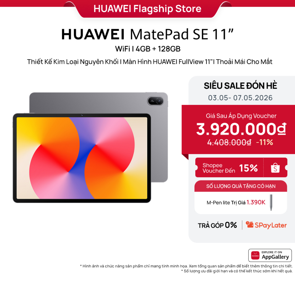 Máy tính bảng HUAWEI MatePad SE 11”| Thiết Kế Kim Loại Nguyên Khối||Màn Hình HUAWEI FullView 11