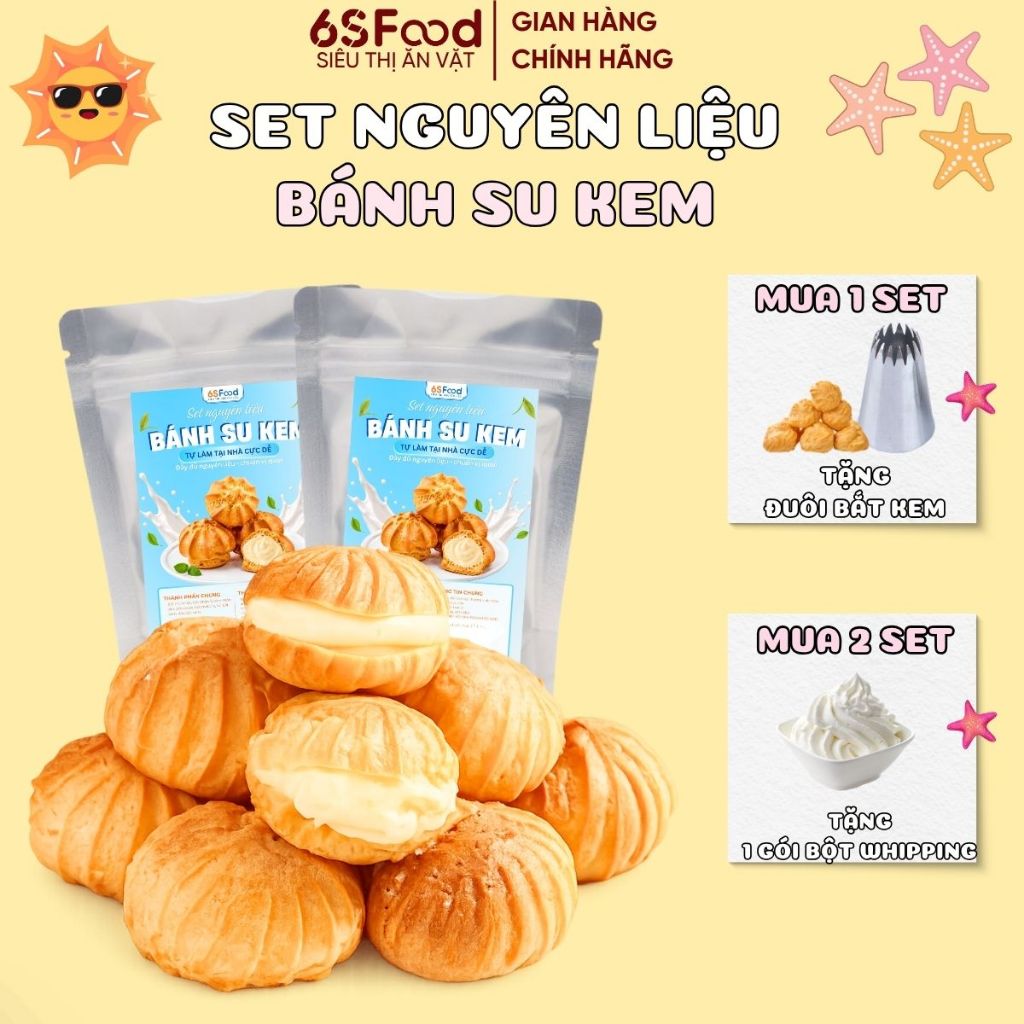 [MUA 2 TẶNG TRÀ SỮA] Set Nguyên Liệu Làm Bánh Su Kem mix 3 vị cacao, matcha,.. thành phẩm 40c