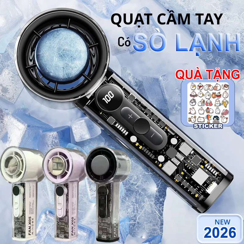 (Giá sỉ + Sticker) Quạt Cầm Tay X05 Sò Lạnh Làm Mát Đến 16 Độ Gió Êm ÁI Dây sạc Type C Tiện Lợi