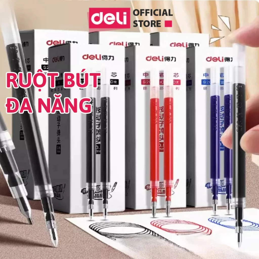 [🔥DEAL SỐC 2K5] Combo 10 20 Ruột Bút Gel Deli 0.5mm Ngòi Gốc Cho Bút Bi Nước A575 A057B S08 Nhanh Khô Nhiều Mực