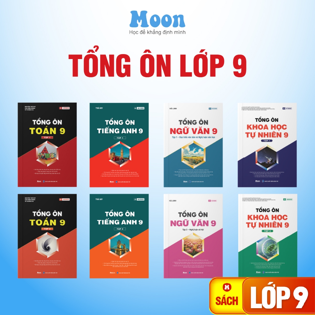 Sách Tổng Ôn lớp 9 môn Toán, Văn, Anh, khoa học tự nhiên, combo sách ôn thi vào 10 cho 2k12 - MoonBook