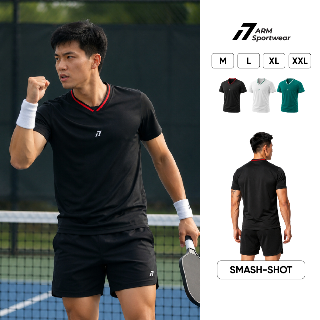 Áo Thun Thể Thao Nam Pickleball,Tenis ARM SMASH SHOT thoáng khí, nhanh khô vận động thoải mái