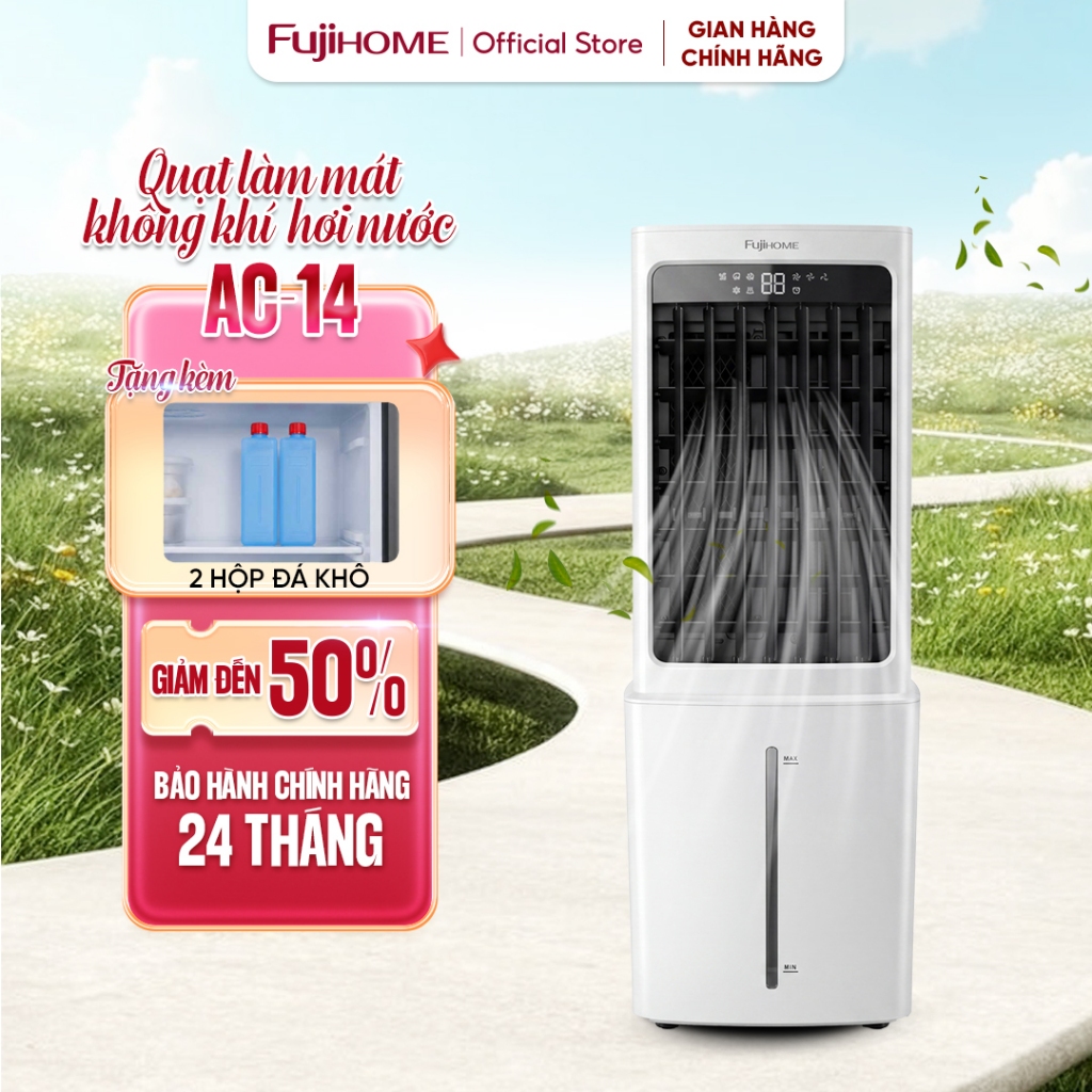 Quạt hơi nước làm mát không khí bình 14 Lít FUJIHOME AC-14, máy làm điều hoà không khí cảm ứng 3 tốc độ tiết kiệm điện