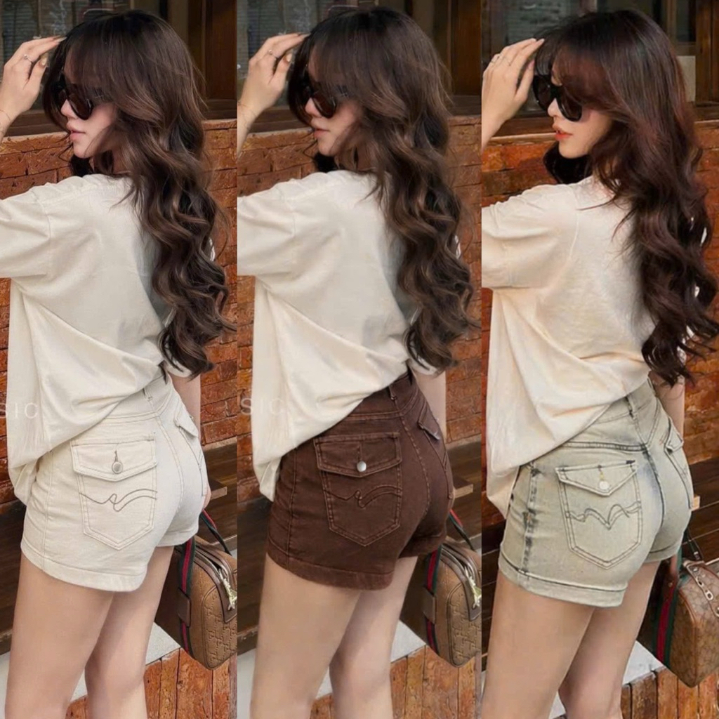 (S-2Xl) HHCHOU- Quần Short Jeans Túi Nắp Kiểu Full màu H00