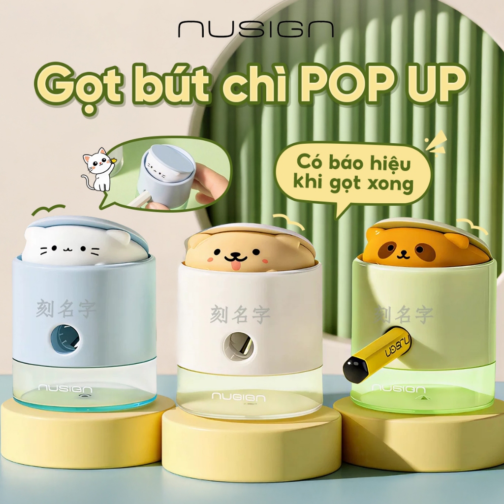Gọt Chì POP UP Thú Cưng Nusign Dễ Thương - Gọt Chì Có Báo Hiệu Khi Gọt Xong, Lưỡi Thép Sắc Bén Không Gỉ Nhỏ Gọn Dễ Mang