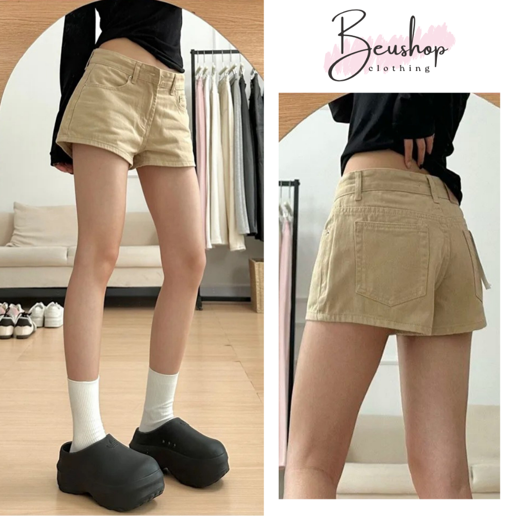 [DEAL MỚI] Quần Short Jean Nữ Be Trơn Cạp Trễ Dáng Ngắn Quần Jean Short Nữ Form Ngắn Năng Động Cá Tính BIGSIZE