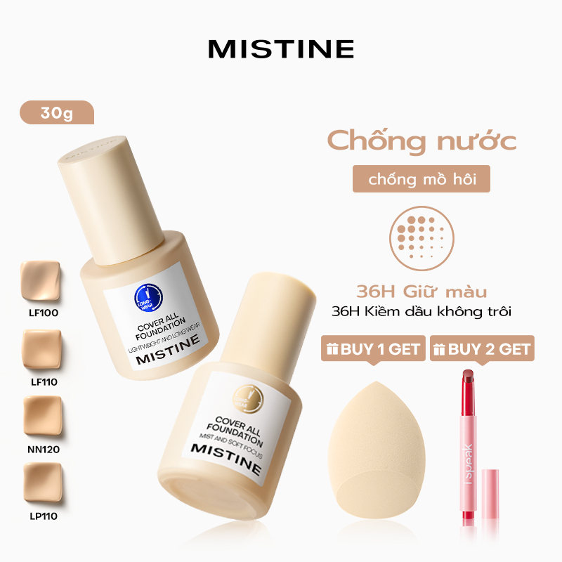 kem nền Mistine Kiểm Soát Dầu Lâu Trôi Chống Thấm Nước Suốt 24H Kiềm dầu không trôi