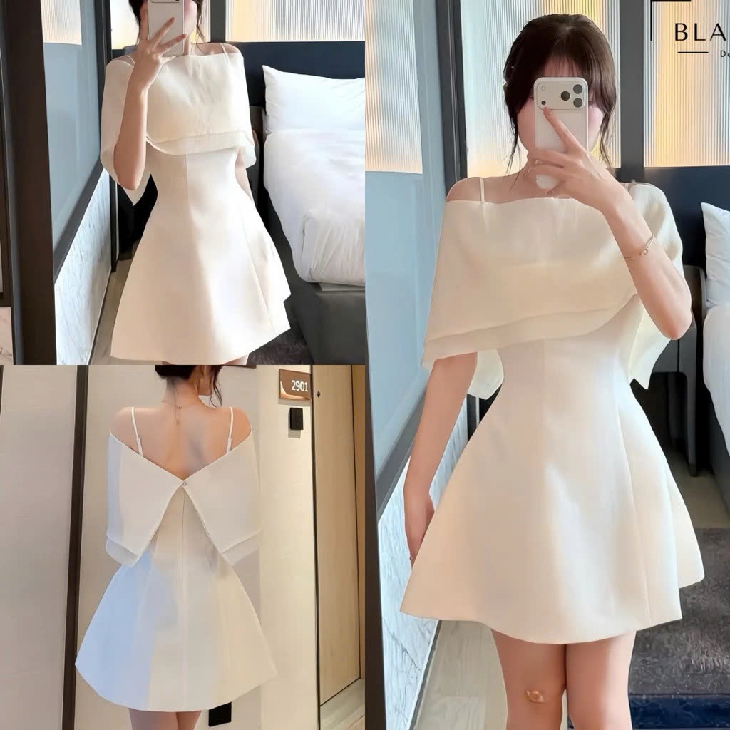 Đầm dự tiệc 2 dây phối choàng Job Dress