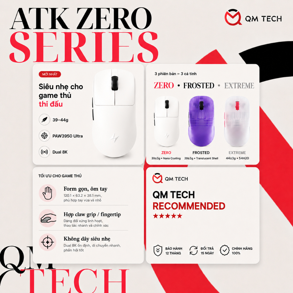 Chuột gaming siêu nhẹ ATK ZERO chuyên game FPS, Valorant, CS2 | QMTECH STORE