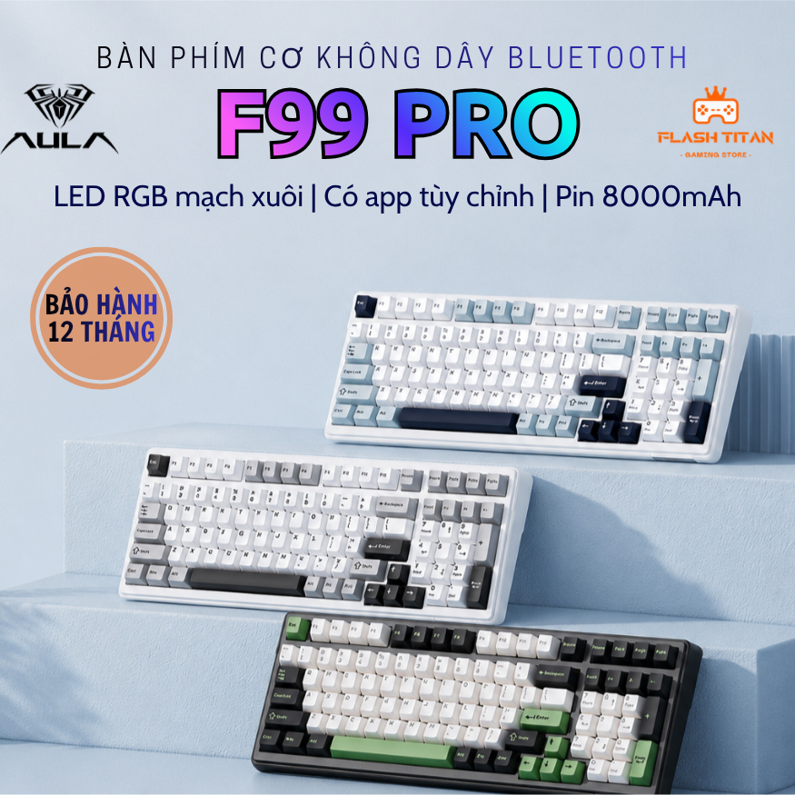 Bàn Phím Cơ Bluetooth AULA F99 PRO Fullsize Kết Nối Không Dây Dùng Cho PC, Laptop Chơi game Văn phòng Bảo hành 12 tháng