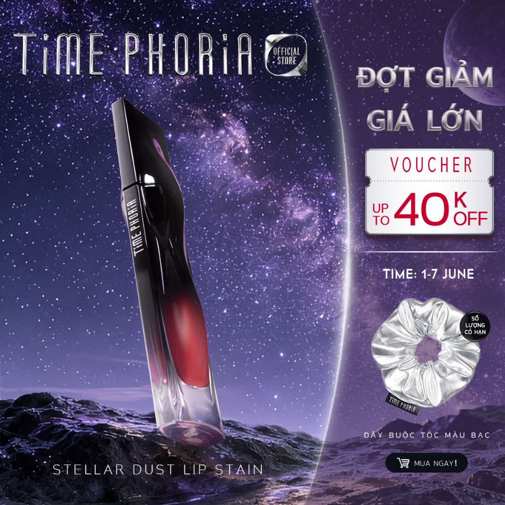 [tlinh choice]Son tint lì lâu trôi TIMEPHORIA STELLAR DUST LIP STAIN bóng mượt, bền màu không lem không dính cốc 5ML