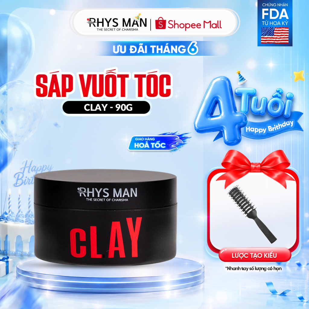 Sáp vuốt tóc Rhys Man 3S Airy Texture Clay bản 90g tạo kiểu tự nhiên, kiểm soát dầu, giữ nếp