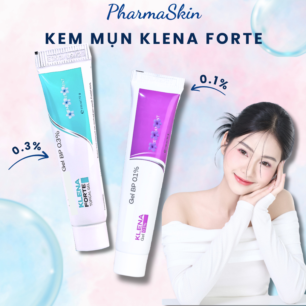 Kem mụn Klena Forte, gel chấm mụn Adapalene 0.1, 0.3 hỗ trợ giảm mụn ẩn, mụn trứng cá, mờ thâm và cải thiện làn da