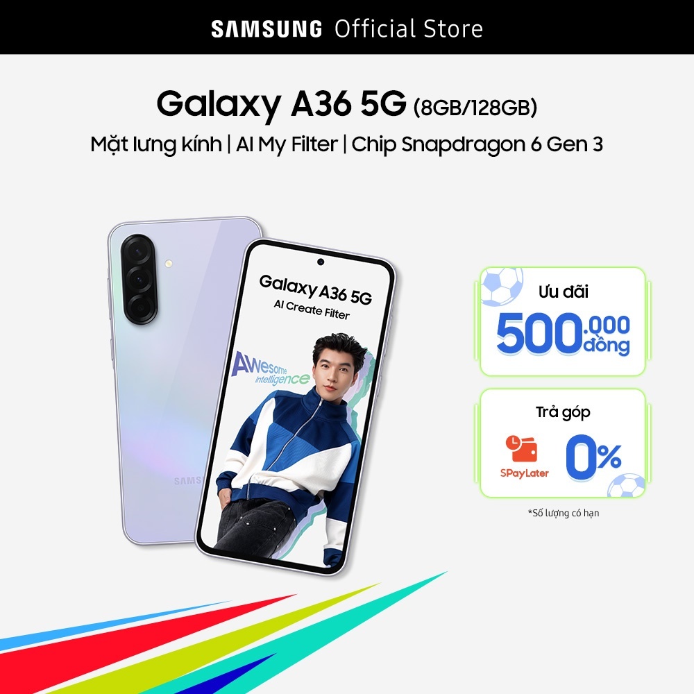 Điện thoại Samsung Galaxy A36 5G (8/128GB), Màn Hình FHD 6.7”, Mặt lưng kính, AI-Create Filter, Chip Snapdragon 6 Gen 3