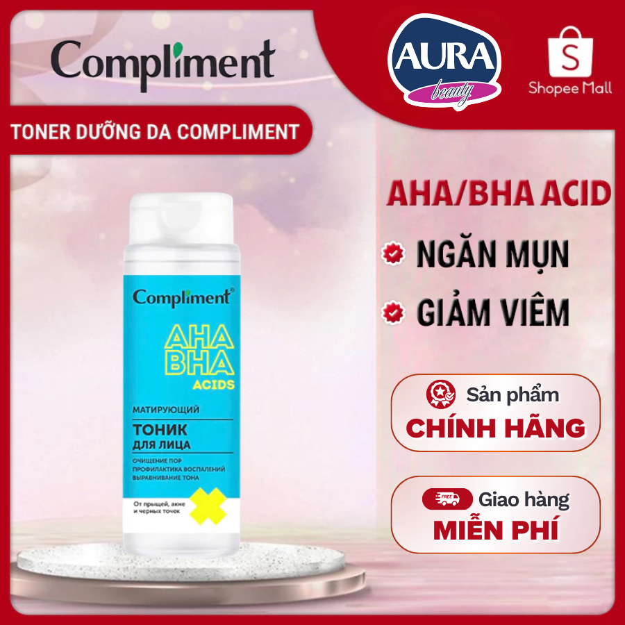 Lotion Compliment Toner AHA/BHA Acid giúp làm sạch sâu lỗ chân lông, giúp da sáng và giảm mụn 200ml