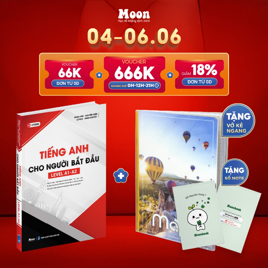 Sách Tiếng anh cho người bắt đầu Level A1-A2 - Moonbook