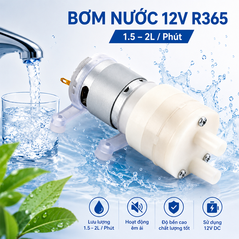 Bơm nước mini 12V R365 chuyên dùng tưới cây, bể cá và dự án DIY