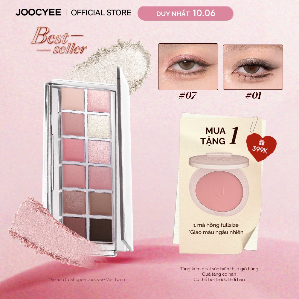 Bảng Phấn Mắt JOOCYEE 12 ô Đa Năng Dễ Tán Tự Nhiên Mịn Màng Sáng Tiệp Da Mỏng Nhẹ Bền Màu Trang Điểm Mắt