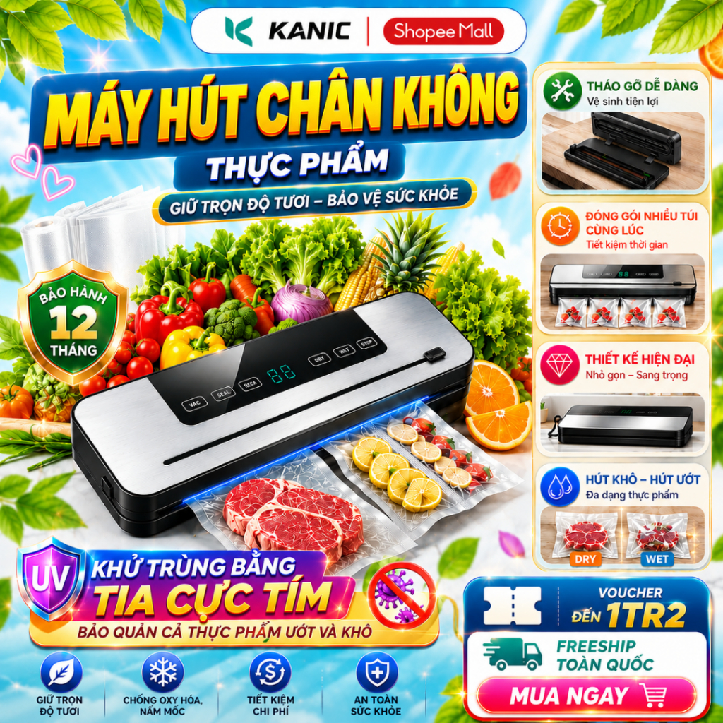 Máy hút chân không KANIC hoàn toàn tự động, máy đóng gói thực phẩm hàn miệng túi khử trùng bằng tia cực tím