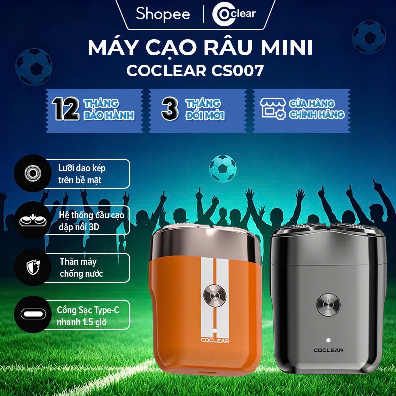 Máy cạo râu mini coclear CS007 thiết kế động cơ tốc độ cao, cạo khô và nước, pin sử dụng đến 2 tháng, bảo hành một năm