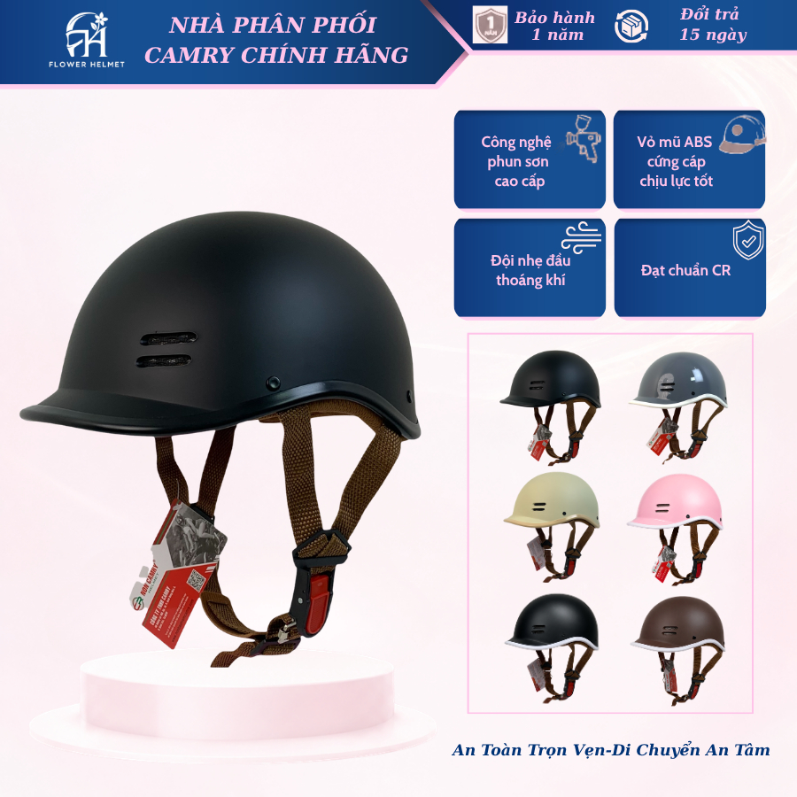 Mũ/Nón Bảo Hiểm Kiểu Dáng Cá Heo Chính Hãng CR HELMET CAMRY- Bảo Hành 12 tháng
