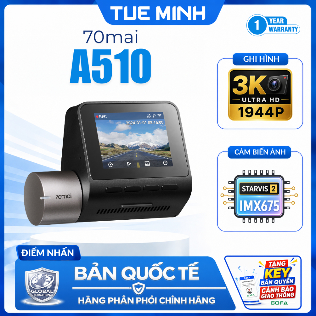 Camera hành trình ô tô 70mai A510 – 3K HDR, chính hãng phân phối