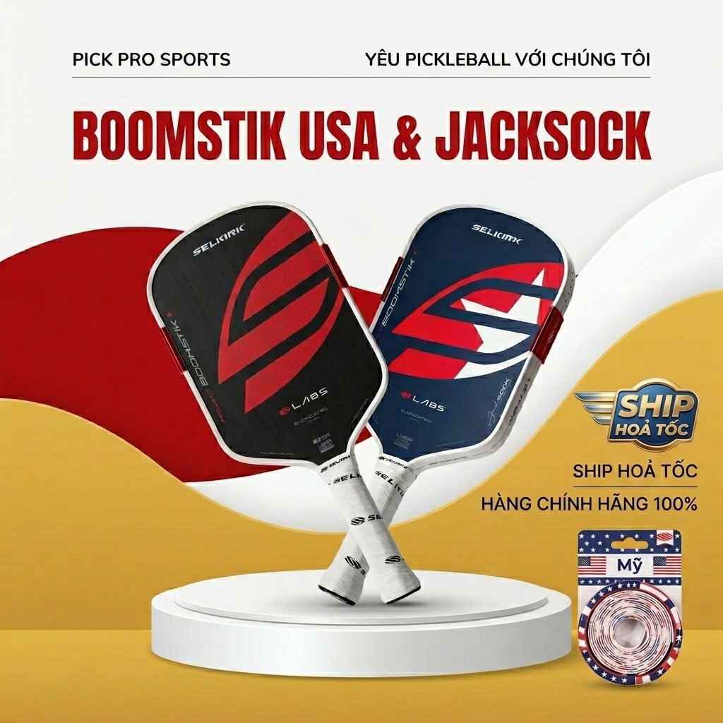 Vợt Pickleball Cao Cấp Boomstik USA & JackSock Chính Hãng Pick Pro Sports - Hàng Chính Hãng 100%