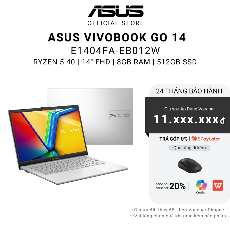 Laptop Asus Vivobook Go 14 E1404FA-EB012W Ryzen 5 40 | 8GB | 512GB SSD | Radeon | 14