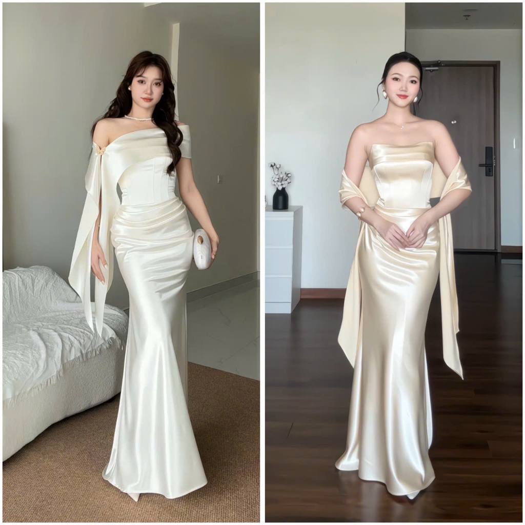 Charlot Dress Wonderhouse Đầm thiết kế chất lụa dáng cup kèm khăn choàng sạng trọng phù hợp đi tiệc