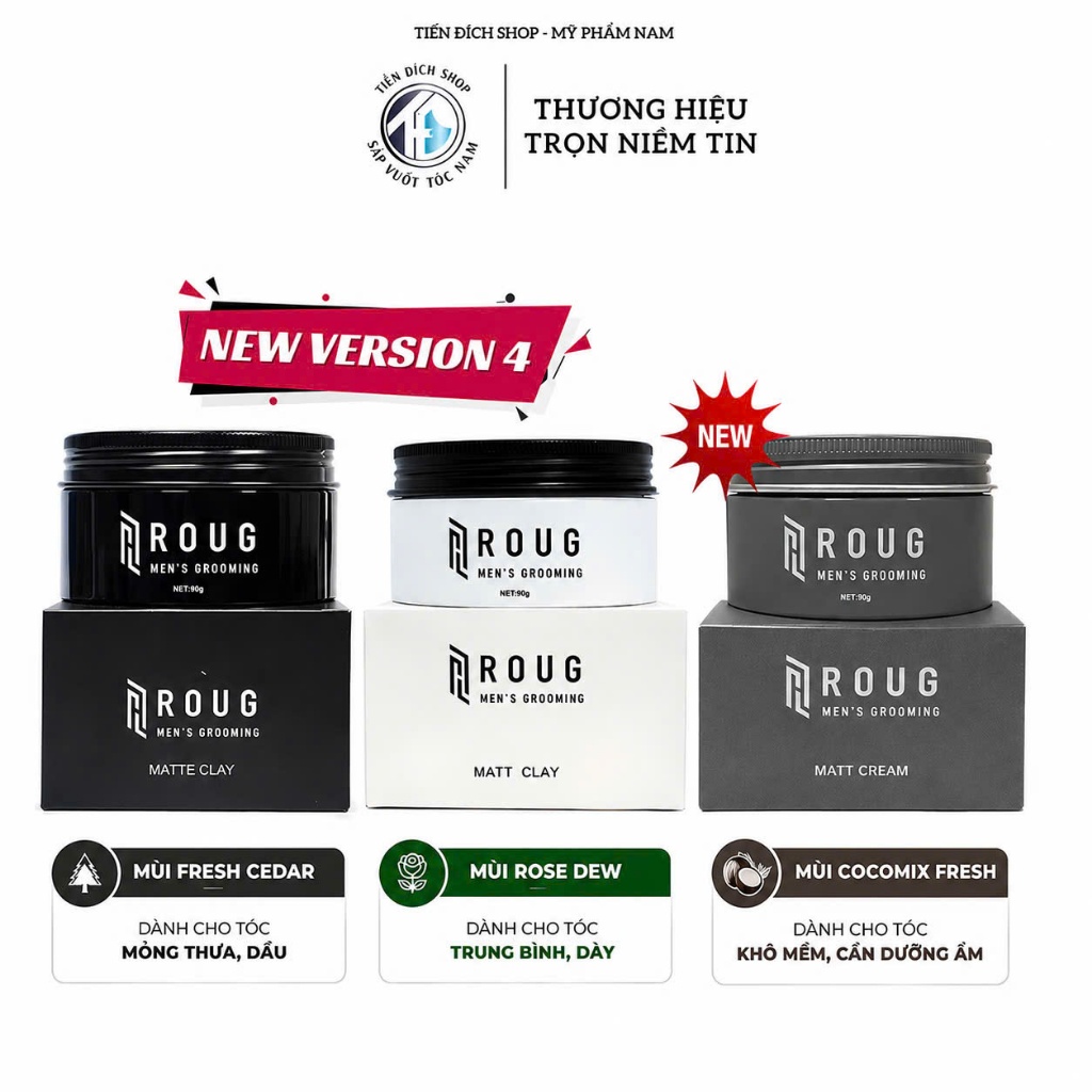 Sáp vuốt tóc Roug Matt Cream 90g – Roug Xám , Roug Trắng Matt Clay , Roug Đen Matte Clay cao cấp