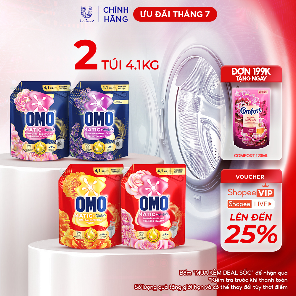 Combo 2 Nước giặt OMO Matic Hương Nước Hoa Comfort 4.1KG (túi)