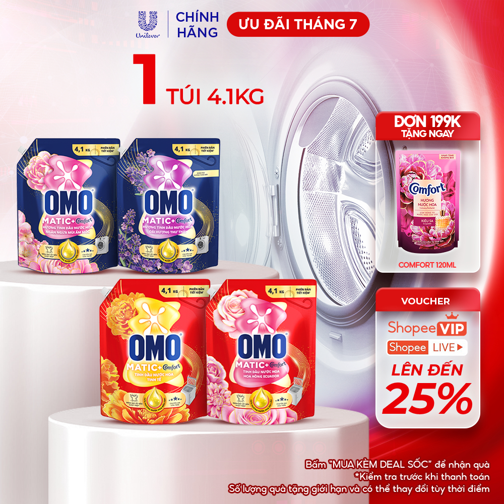 Nước giặt OMO Matic Hương Nước Hoa Comfort 4.1KG (túi)