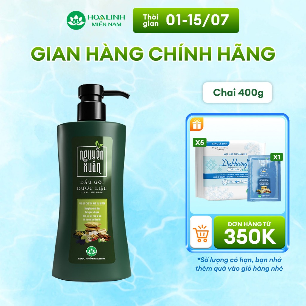 Dầu Gội Dược Liệu Nguyên Xuân Xanh Dưỡng tóc 365g KM 35g (400g)