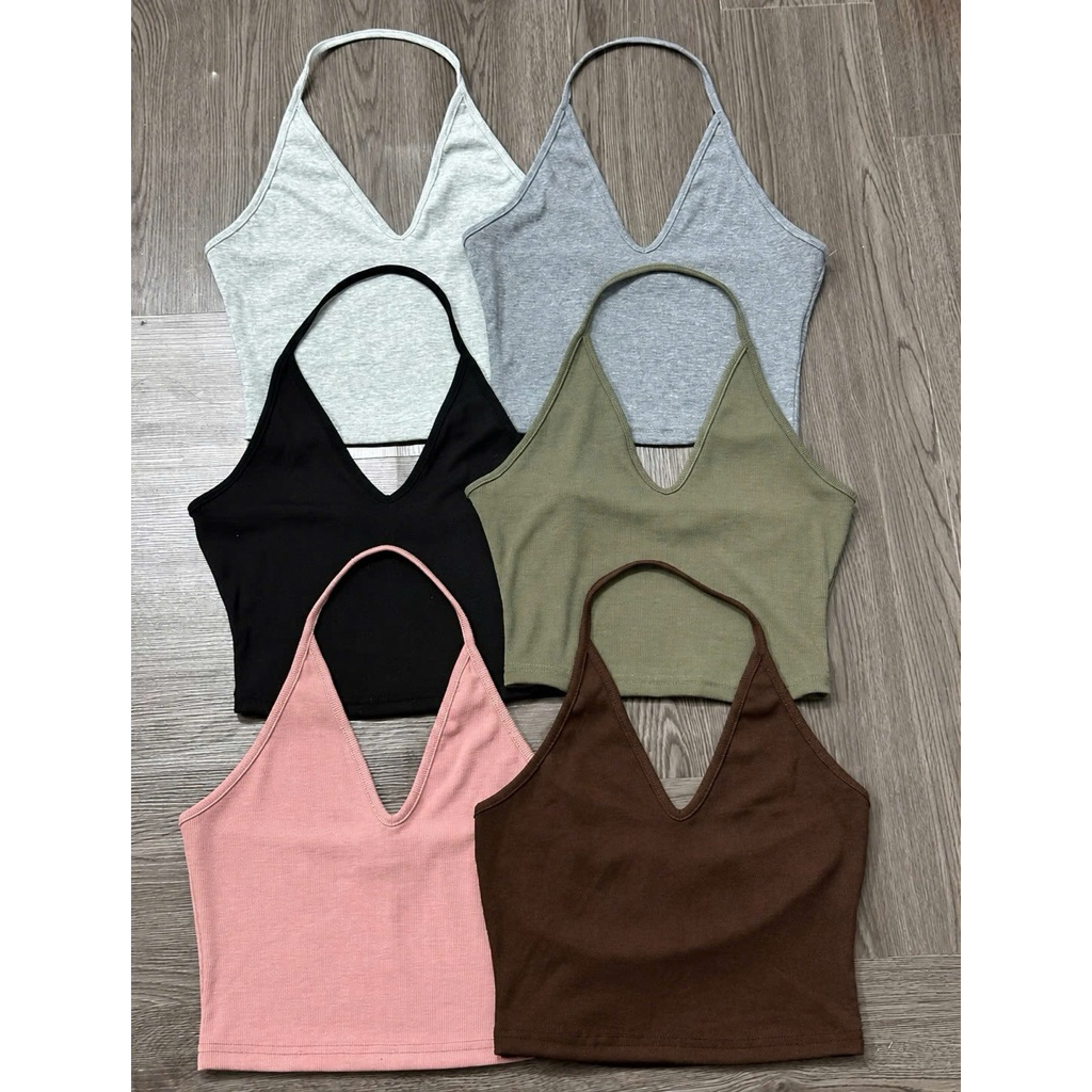 Áo cổ yếm ba lỗ ôm body thun mịn basic (Ảnh tự chụp)