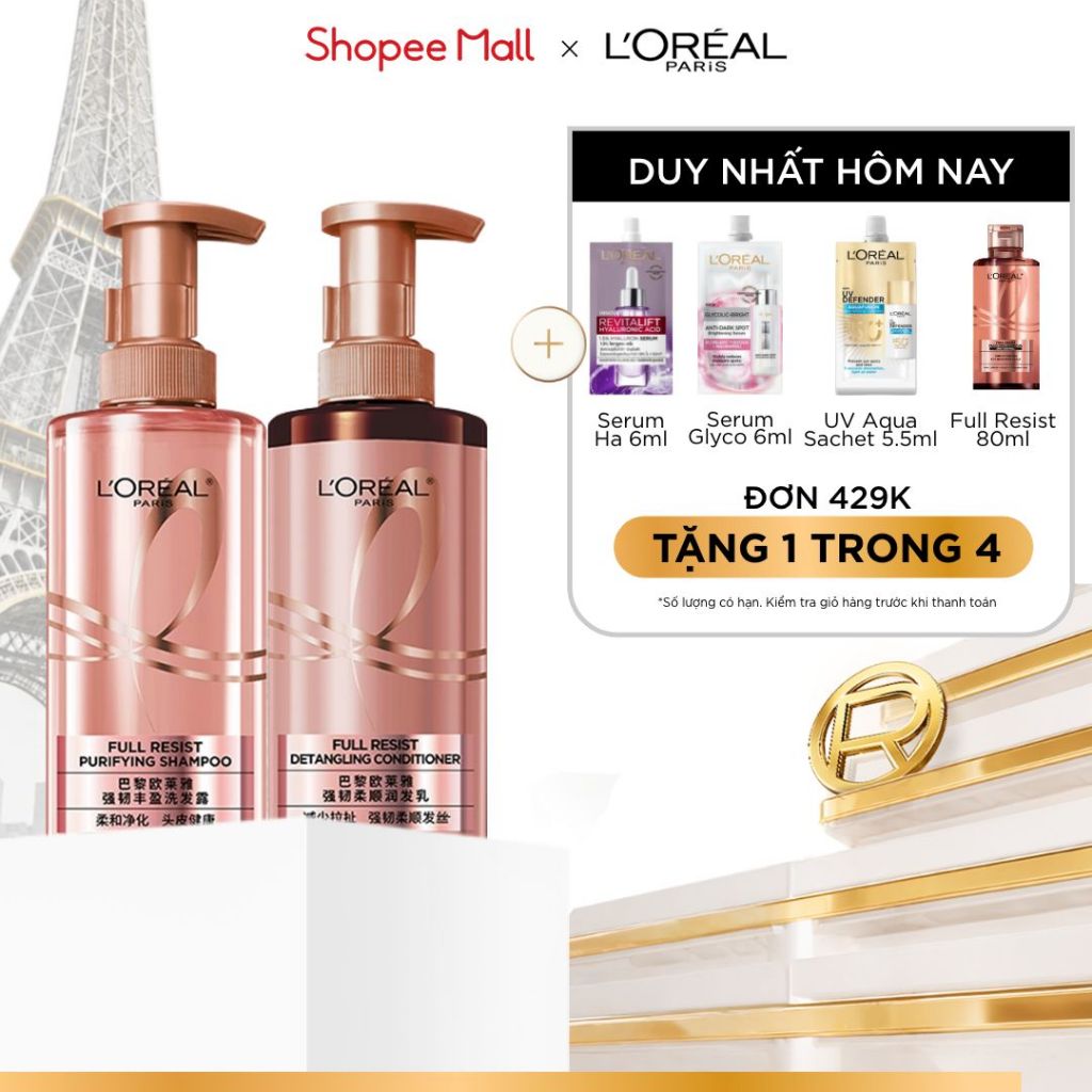 Bộ đôi dầu gội xả ngăn ngừa & giảm gãy rụng tóc, giúp tóc chắc khỏe hơn L’oreal Paris Elseve Full Resist 440ml