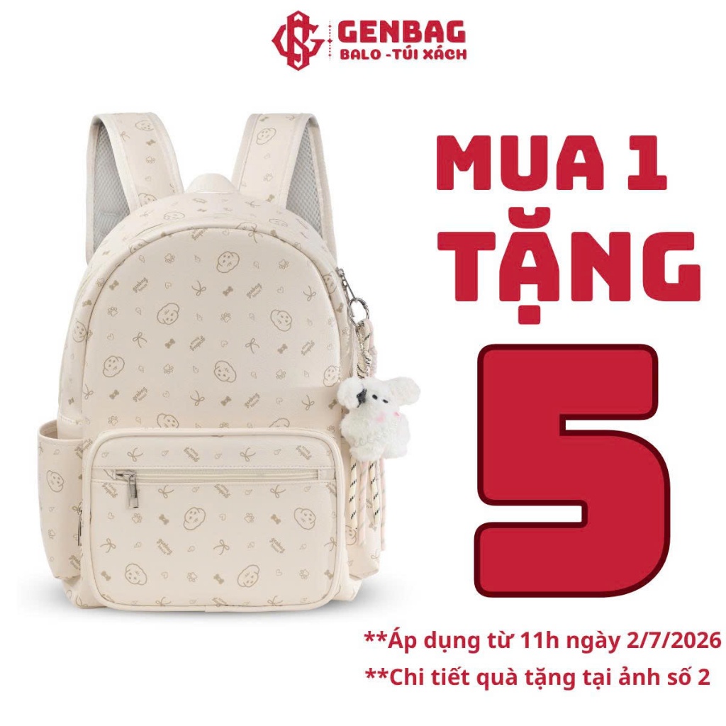 Balo da PUPPY họa tiết cute, balo da đi học đi chơi GENBAG size 39 vừa laptop 14,5 inch BL06
