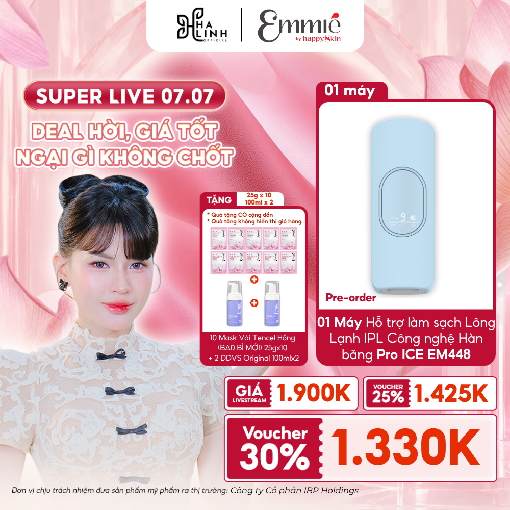 [VHL x Emmie] Máy Triệt Lông IPL Công nghệ Hàn băng Pro ICE EM448 TẶNG 1 Hộp Tencel Hồng 25gx10+ 2 DDVS Original 100mlx2