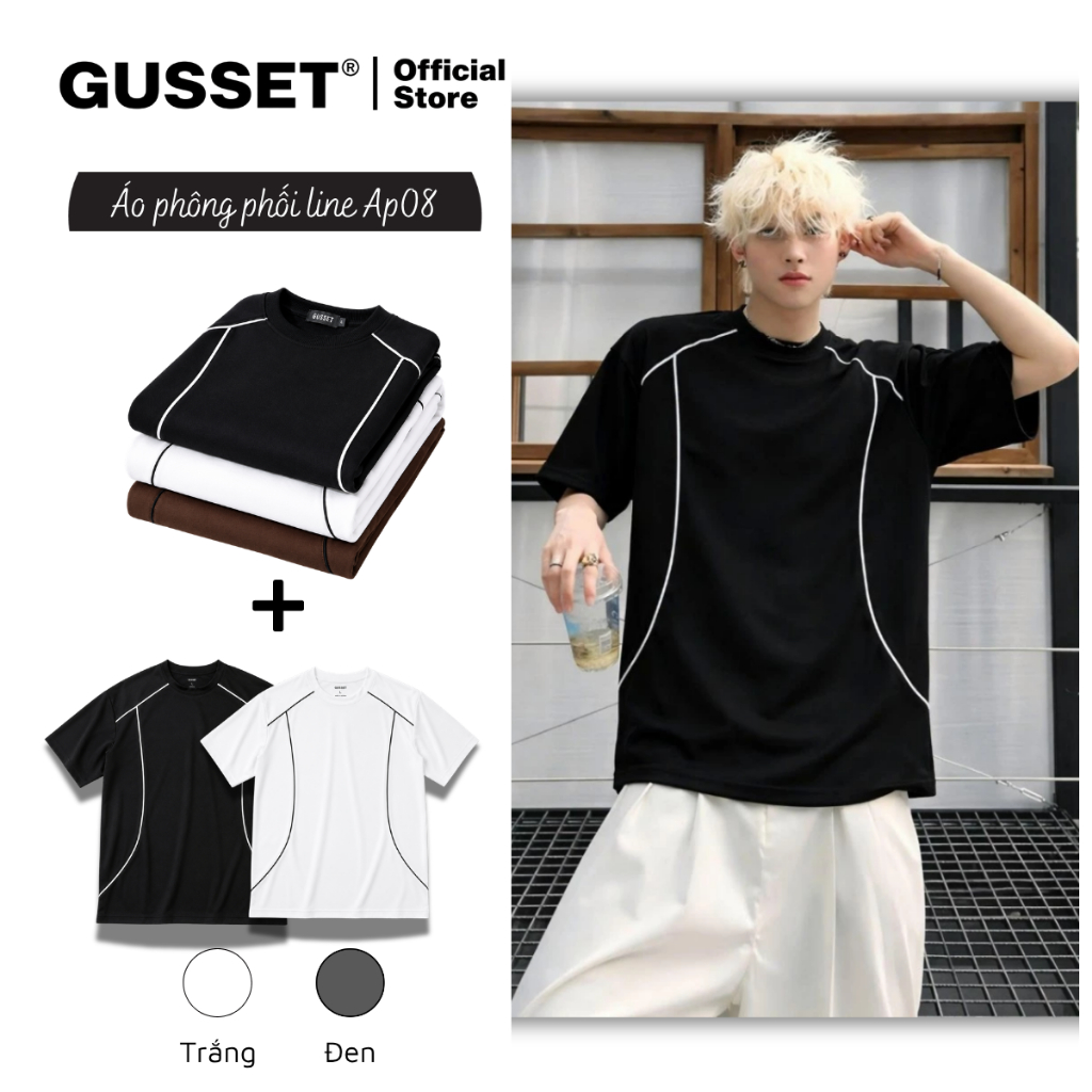 Áo Phông Nam Gusset AP08 Form Rộng Streetwear Áo Thun Nam Phối Line Thể Thao Vải Cotton Mềm Mát