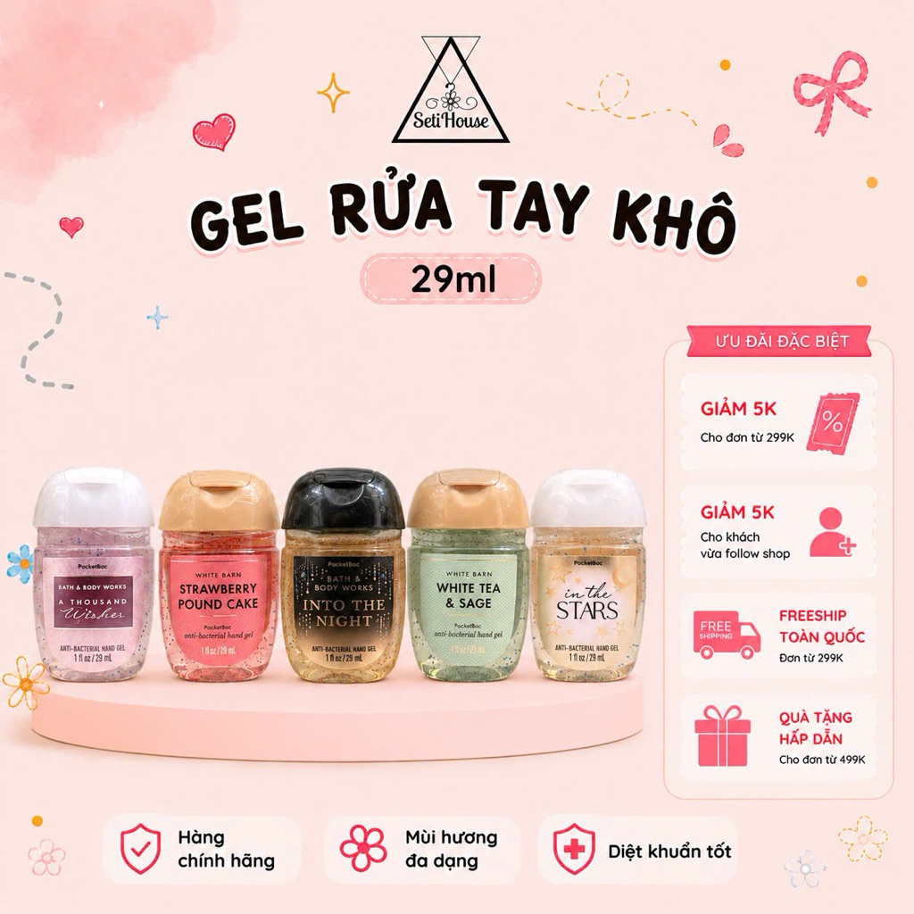 Nước rửa tay khô B.ATH AND B.ODY W.ORKS gel rửa tay khô B.ATH AND B.ODY W.ORKS chuẩn Mỹ 29ml - Holder không kèm chai gel