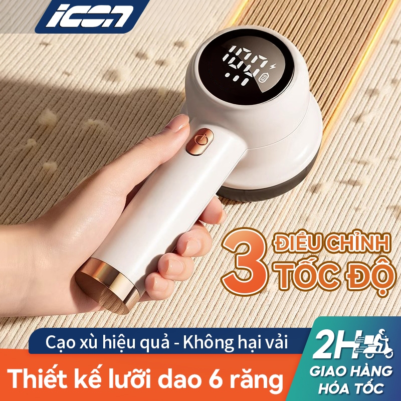 ICON Máy Cắt Lông Xù Quần Áo Màn Hình LED 6 Lưỡi – 3 Tốc Độ Quay, Pin Hiển Thị Rõ – Nhỏ Gọn Tiện Lợi